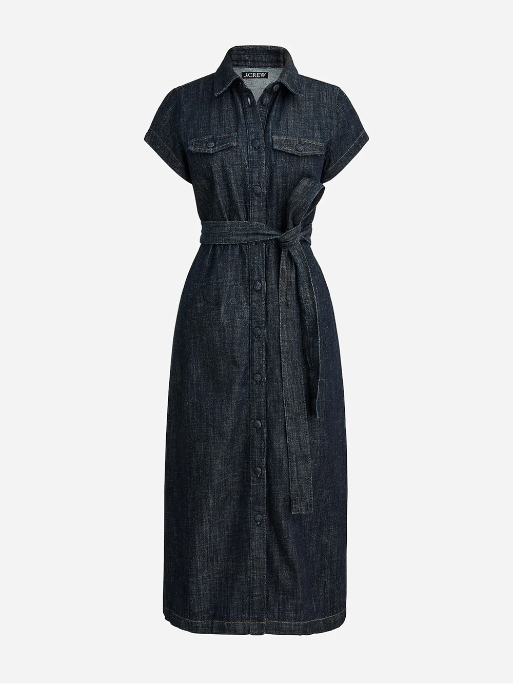 J Crew Short Sleeve Tie Waist Button-up Denim Jean Midi Dress Size 6 Style BY487